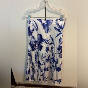 Blue and Whote Floral Pleated Midi Skirt